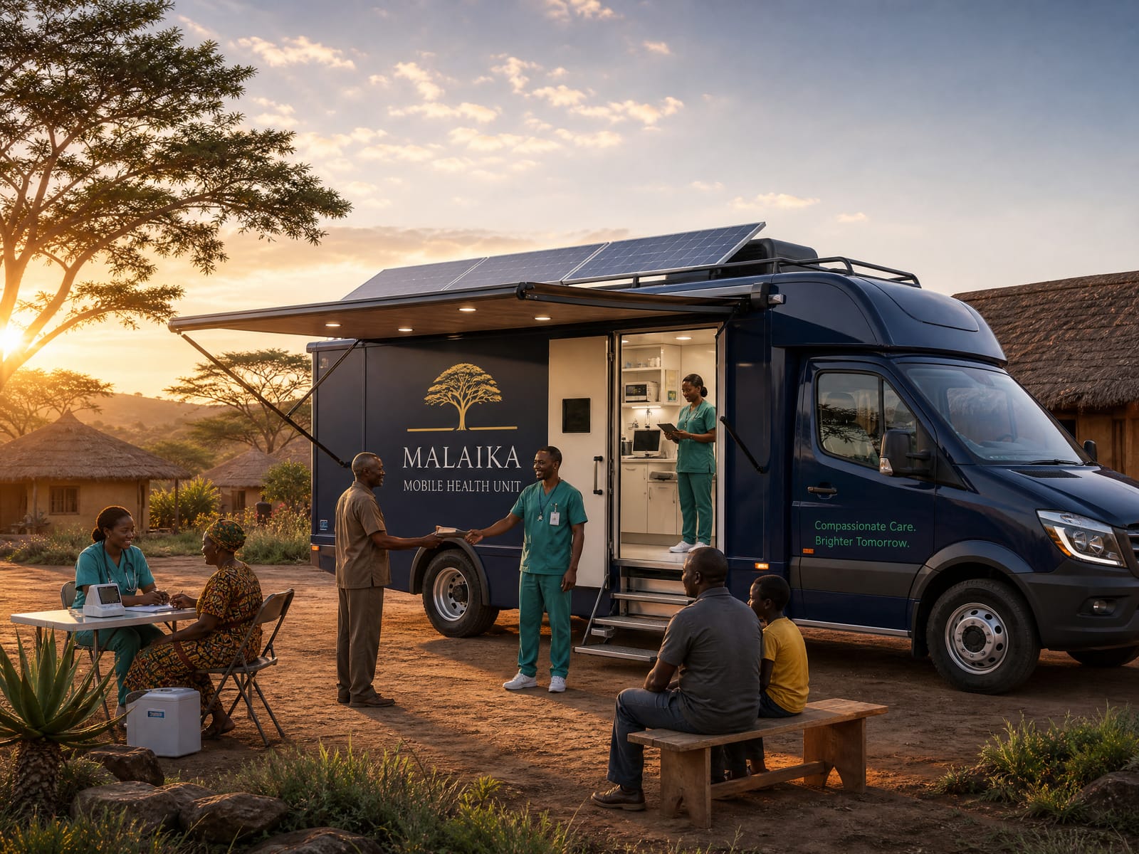Conceptual rendering of high-tech mobile health vehicles serving rural areas.